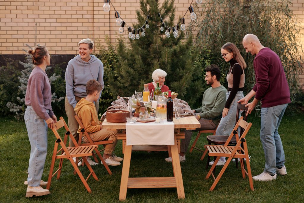 family exchange joining a dinner with the host family