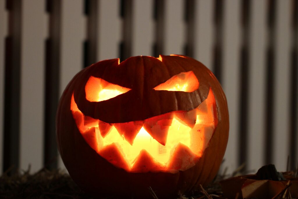 Halloween traditions. cutting a pumpkin 